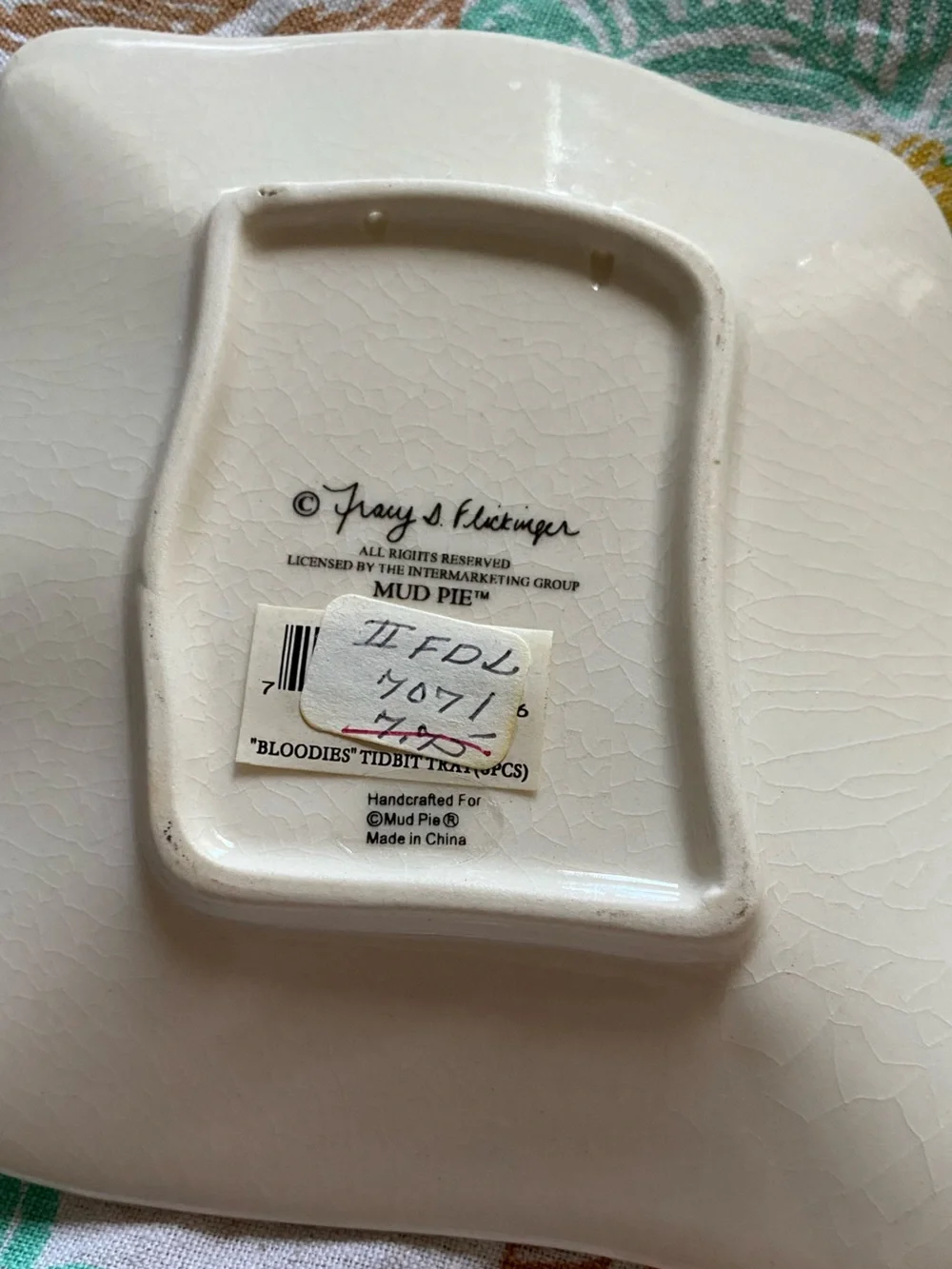 4 Whimsical Tracy Flickinger Mud Pie “Bloody Mary Small Plates” from 1990s. GUC